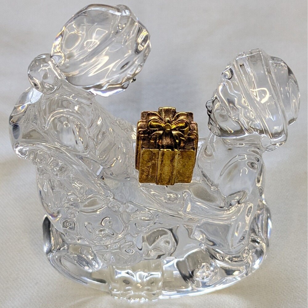 Waterford Marquis Christmas Crystal Figurine Rocking Sleigh Girls Gold Present